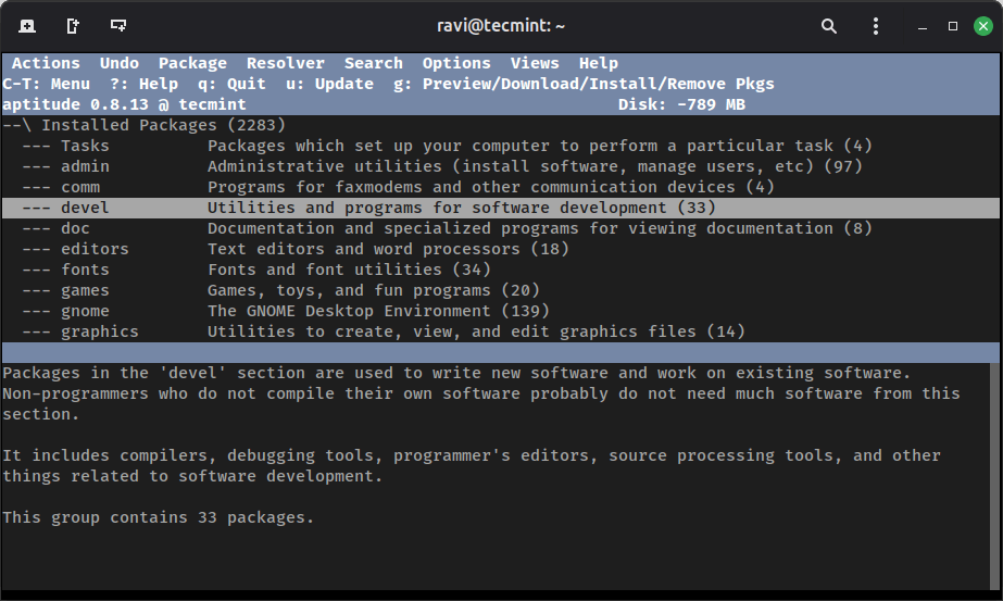 مرور سازمانیافته بسته با aptitude