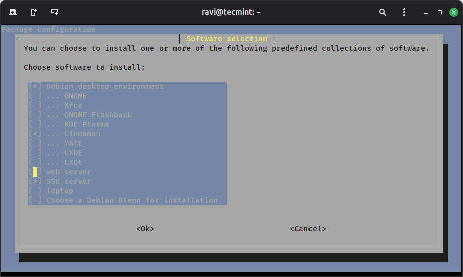 استفاده از منوی تعاملی Tasksel